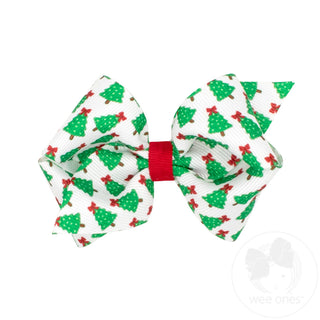 Wee Ones Extra Small Print Hair Bow - Christmas Tree