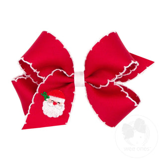Wee Ones Medium Moonstitch Embroidered Red Hair Bow - Santa