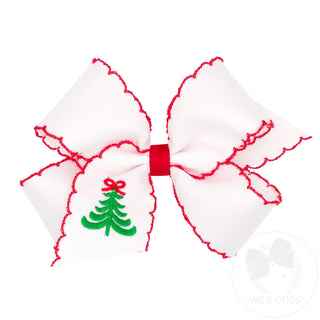 Wee Ones Medium Moonstitch Embroidered Hair Bow - Christmas Tree
