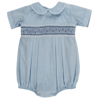 The Bailey Boys - Lt. Blue Microcheck with Blue Geometrics - Dressy Bubble Short