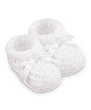 Hand Crochet Ribbon Bootie 1 Pair- White