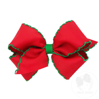 Wee Ones Mini Moonstitch Grosgrain Hair Bow with Contrasting Wrap - Red w/ Green