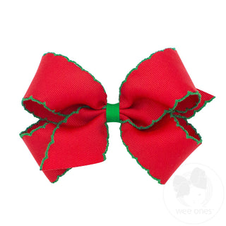 Wee Ones Medium Moonstitch Grosgrain Hair Bow with Contrasting Wrap - Red w/ Green