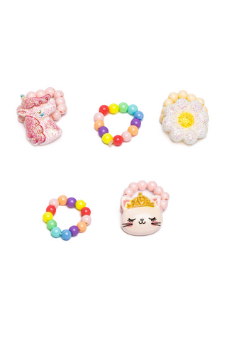 Flower, Kitty, Unicorn Elastic Ring Set- 5 pack