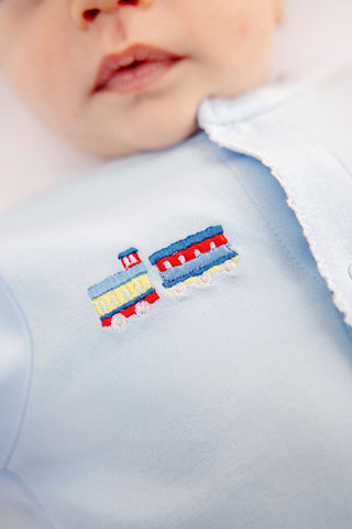 The Beaufort Bonnet Company Twinkle Twinkle 2-in-1 - Buckhead Blue with Trains