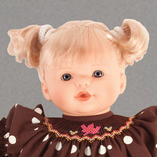 Rosalina Baby Collections - Lilly Blond & Blue Eyes Naked 15" Doll - Pink Roselle Smocked Doll Dress