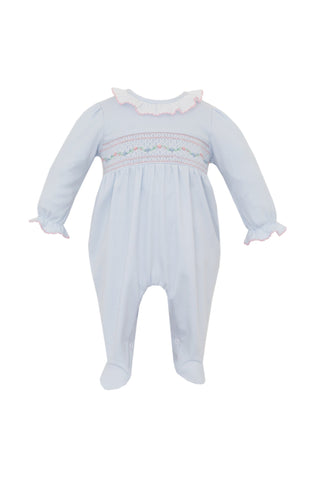 Petit Bebe Mery Light Blue Knit Girls Long Footie
