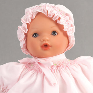 Rosalina Baby Collections - Abby Blue Eye 10" Doll - White with Pink Roselle Smocked Doll Dress w/ Bonnet