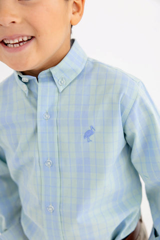 The Beaufort Bonnet Company Dean's List Shirt - Audubon Park Plaid with Sarasota Sky Stork