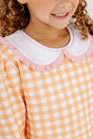 The Beaufort Bonnet Company Maude's Ruffle Cassidy Comfy Crewneck - Seashore Sherbet Gingham with Sandpearl Pink