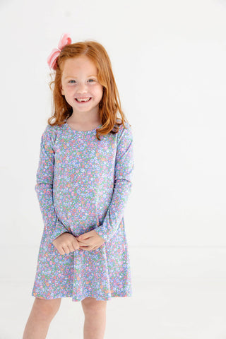 The Beaufort Bonnet Company Long Sleeve Polly Play Dress - Mountain Brook Mini Floral (Parrot Cay Coral)
