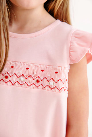 The Beaufort Bonnet Company Smocked Angel Sleeve Biltmore Dress - Sandpearl Pink with Rosebuds