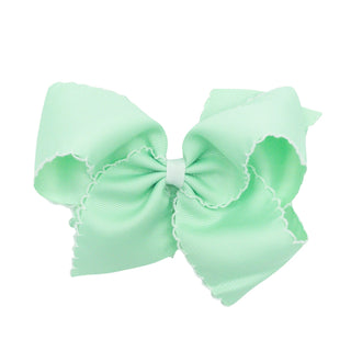 Wee ones - Medium Classic Moonstitch Hair Bow - Pale Green with White