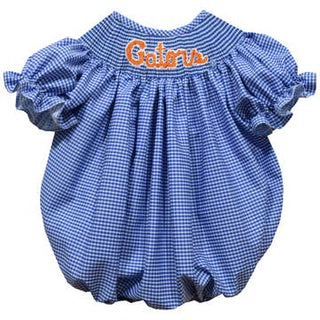 Florida Gators Smocked Blue Gingham Short Sleeve Girl Bubble