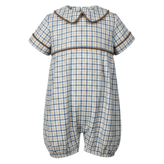 Ishtex Boys Romper - Blue/Kahki Plaid