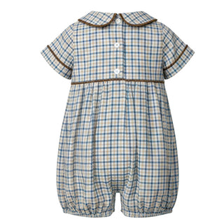 Ishtex Boys Romper - Blue/Kahki Plaid