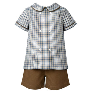 Ishtex Boys Shorts Set - Blue/Khaki Plaid