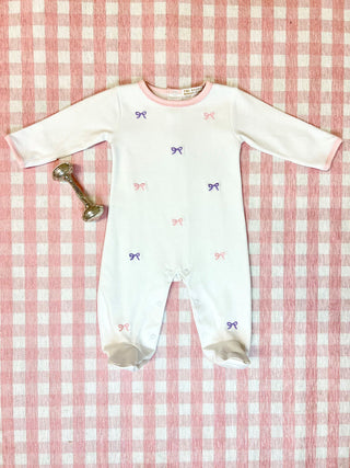 The Beaufort Bonnet Company Rock Me Romper - Worth Avenue White with Bow Embroidery