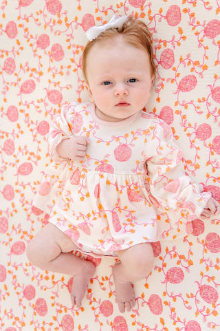 The Beaufort Bonnet Company Long Sleeve Daisy's Diaper Cover Dress - Gourd-geous (Palmetto Pearl) with Palm Beach Pink