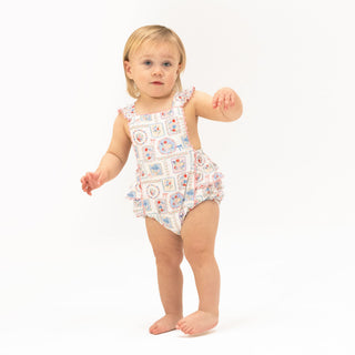 Angel Dear Ric Rac Ruffle Sunsuit- Julep's Floral Patchwork
