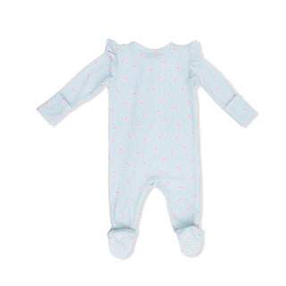 Angel Dear 2 Way Ruffle Sleeve Zipper Footie - Tiny Cherry Stripe