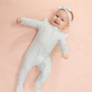 Angel Dear 2 Way Ruffle Sleeve Zipper Footie - Tiny Cherry Stripe