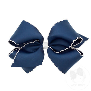 King Moonstitch Grosgrain Hair Bow with Contrasting Wrap- Navy with White