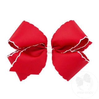 Wee Ones King Moonstitch Grosgrain Hair Bow with Contrasting Wrap- Red with White