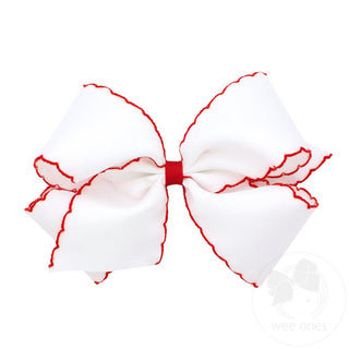 King Moonstitch Grosgrain Hair Bow with Contrasting Wrap- White with Red