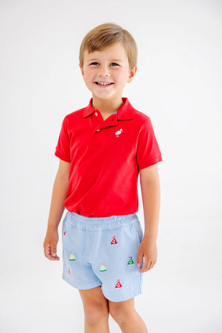 The Beaufort Bonnet Critter Sheffield Shorts- Beale Street Blue with Sailboats