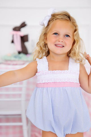 The Beaufort Bonnet Company Babs Bubble - Breakers Blue Seersucker with Sandpearl Pink