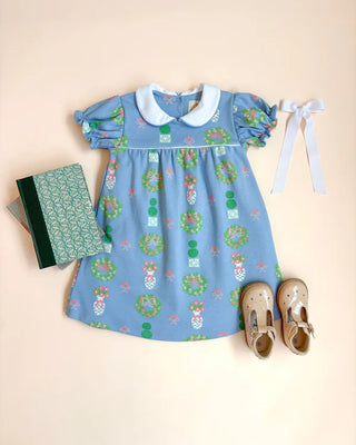 Beaufort Bonnet Holly Day Dress in Topiaries and Tangerines in Barrington Blue