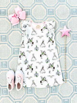 Beaufort Bonnet Ruehling Ruffle Dress in Darling Duchess with Palm Beach Pink