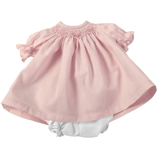 Rosalina Baby Collections - Lilly Blond & Blue Eyes Naked 15" Doll - Pink Roselle Smocked Doll Dress