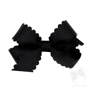 Wee Ones Mini Grosgrain Hair Bow with Scalloped Edge- Black