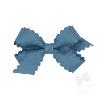 Mini Grosgrain Hair Bow with Scalloped Edge- Denim