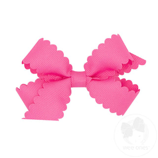 Wee Ones Mini Grosgrain Hair Bow with Scalloped Edge- Hot Pink