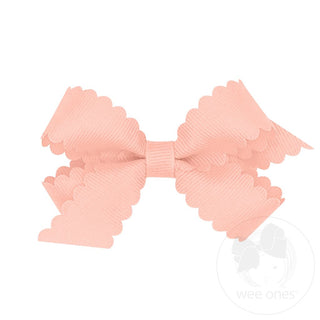 Wee Ones Mini Grosgrain Hair Bow with Scalloped Edge - Light Coral