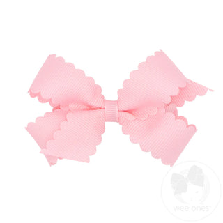 Wee Ones Mini Grosgrain Hair Bow with Scalloped Edge- Light Pink
