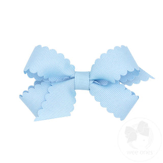 Mini Grosgrain Hair Bow with Scalloped Edge- Millennium Blue