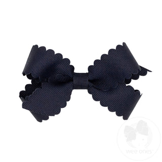 Wee Ones Mini Grosgrain Hair Bow with Scalloped Edge- Navy