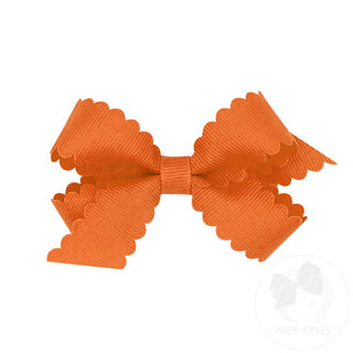 Mini Grosgrain Hair Bow with Scalloped Edge- Pumpkin