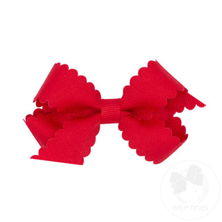 Mini Grosgrain Hair Bow with Scalloped Edge- Red