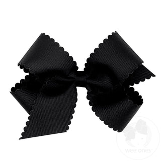 Wee Ones Medium Grosgrain Hair Bow with Scalloped Edge- Black