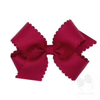 Medium Grosgrain Hair Bow with Scalloped Edge- Cranberry