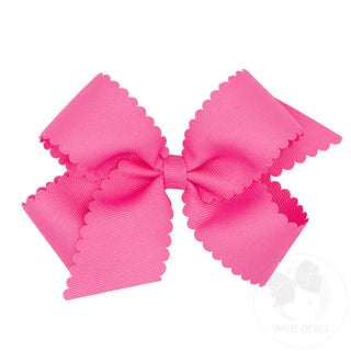 King Grosgrain Hair Bow Scalloped Edge- Hot Pink