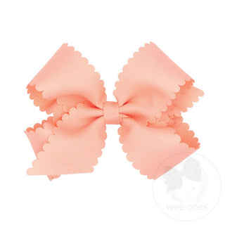 Wee Ones Medium Grosgrain Hair Bow with Scalloped Edge - Light Coral