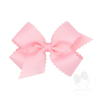 Wee Ones Medium Grosgrain Hair Bow with Scalloped Edge- Light Pink