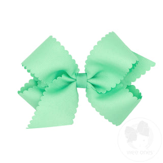 Medium Grosgrain Hair Bow with Scalloped Edge- Mint