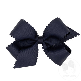 Wee Ones Medium Grosgrain Hair Bow with Scalloped Edge- Navy